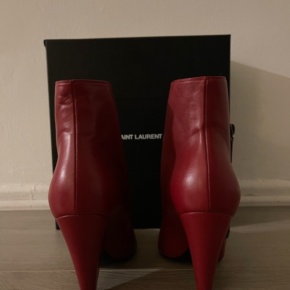 Authentic Saint Laurent YSL Niki Point Toe French Burgundy Booties Boots Size 39 - Picture 3 of 5